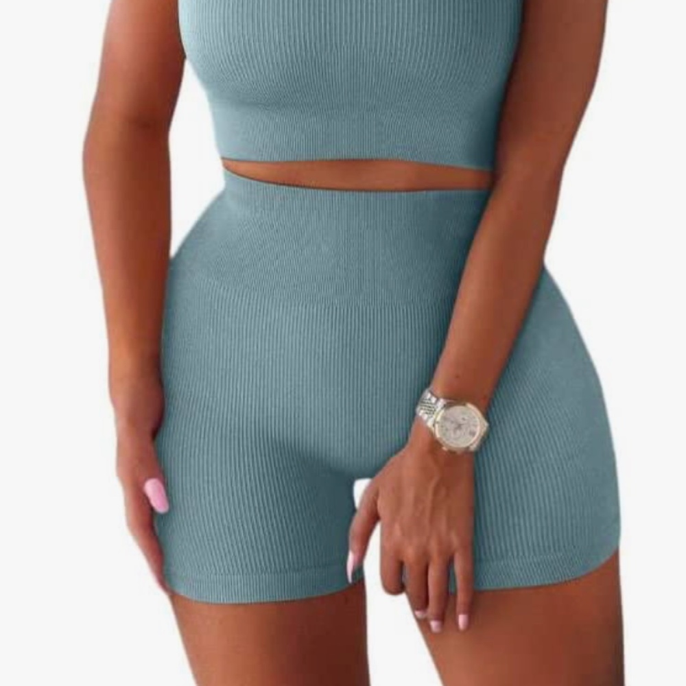 QINSEN Workout High Waist Yoga Shorts (Blue)
